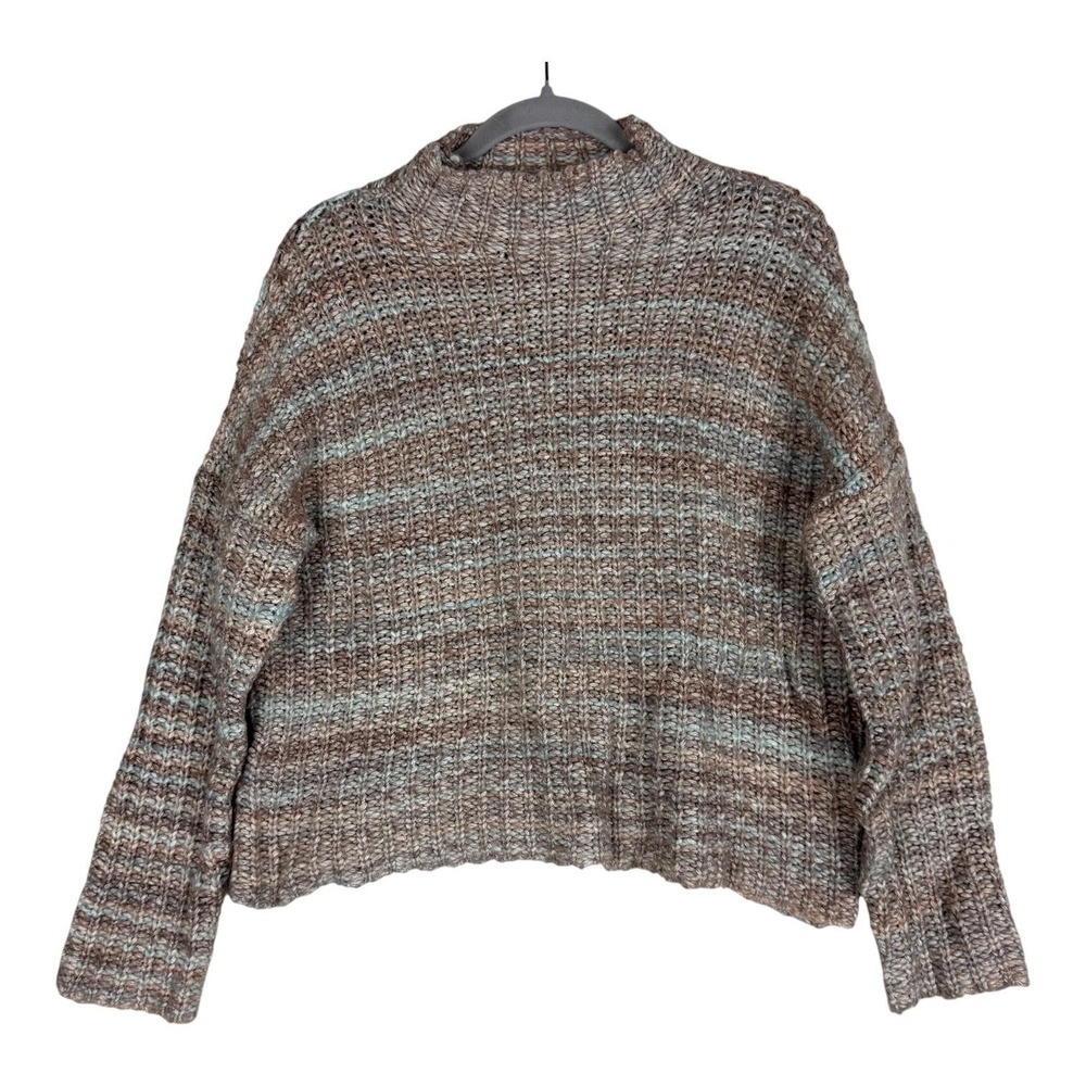 Marled Reunited Clothing Sweater Womens Large Brown Stripe Mock Neck Chunky Knit